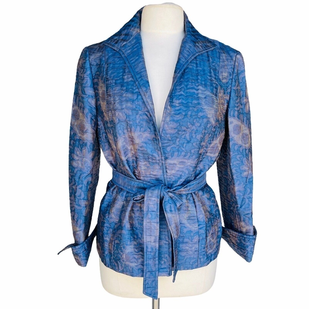 LAFAYETTE 148 Women’s Jacket Size 8 Indigo Printed Long Sleeve Belted